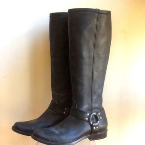 Frye Tall Black Leather Phillip Harness Boot.